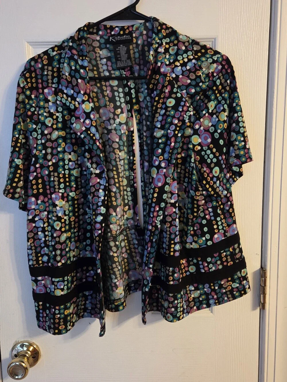 Vintage K Studio Collection Women's 2-Piece Dress Suit Size 18 Black Geo Print